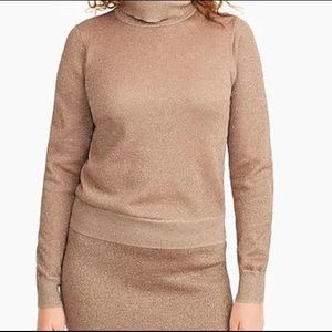 J Crew turtleneck sweater in metallic knit, gold